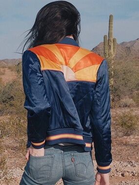 Classic Rock Couture Original Blue Rising Sun Bomber Jacket